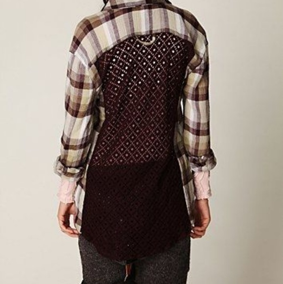 Free People | Crochet back plaid button down S - Picture 3 of 8